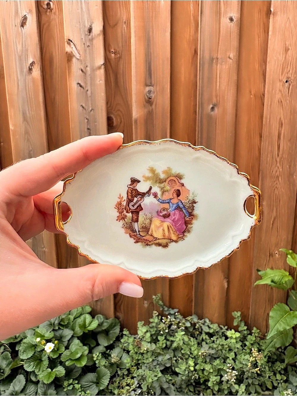 Goudeveldt Limoges Hand-Painted Porcelain Miniature Serving Tray in White & Gold